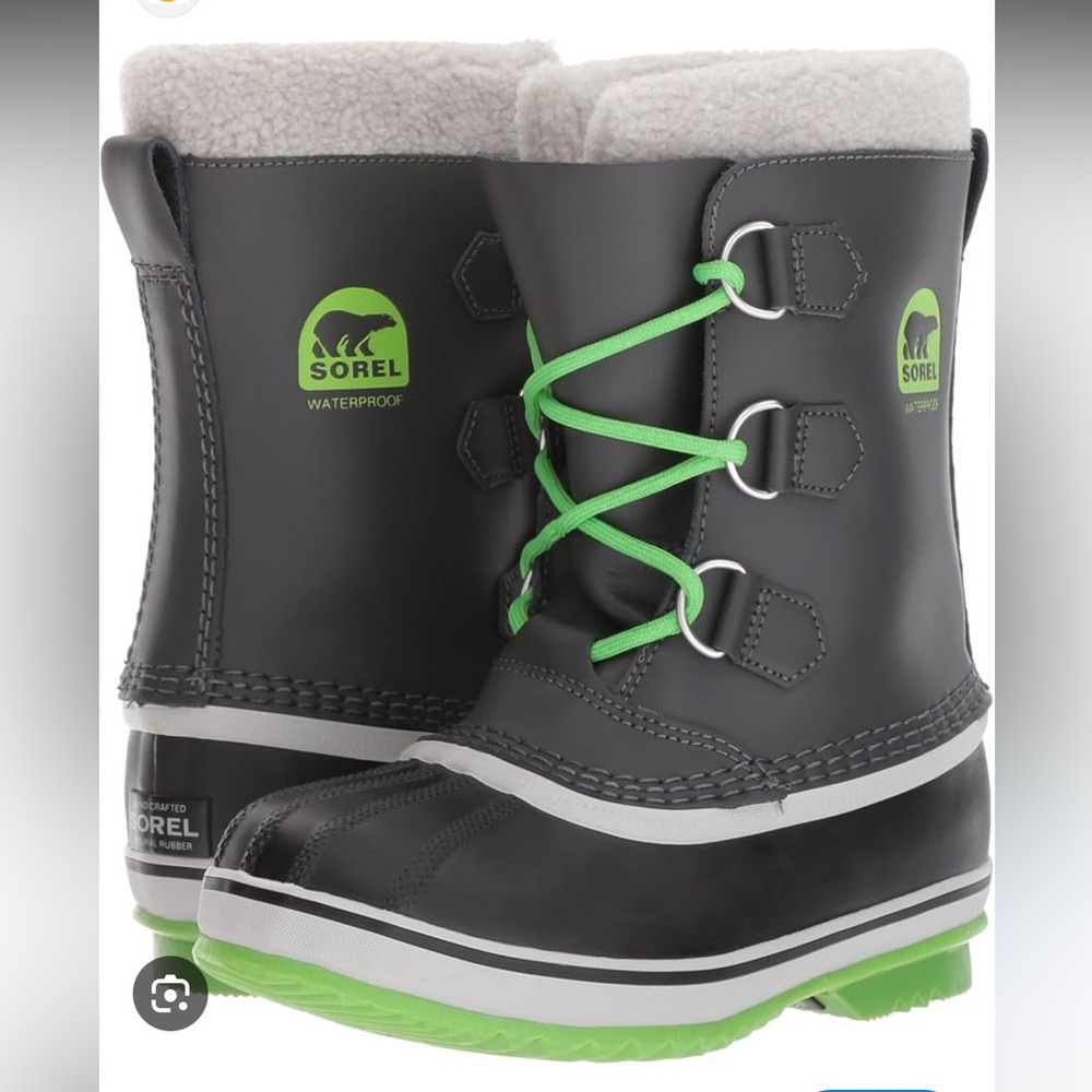 Sorel Kids Yoot Pac TP Boots - Black with Green Laces - Picture 3 of 4
